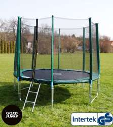 Trampolina ogrodowa GoodJump 4UPVC 366 cm zielona z siatką zabezpieczającą + drabinką + plandeką